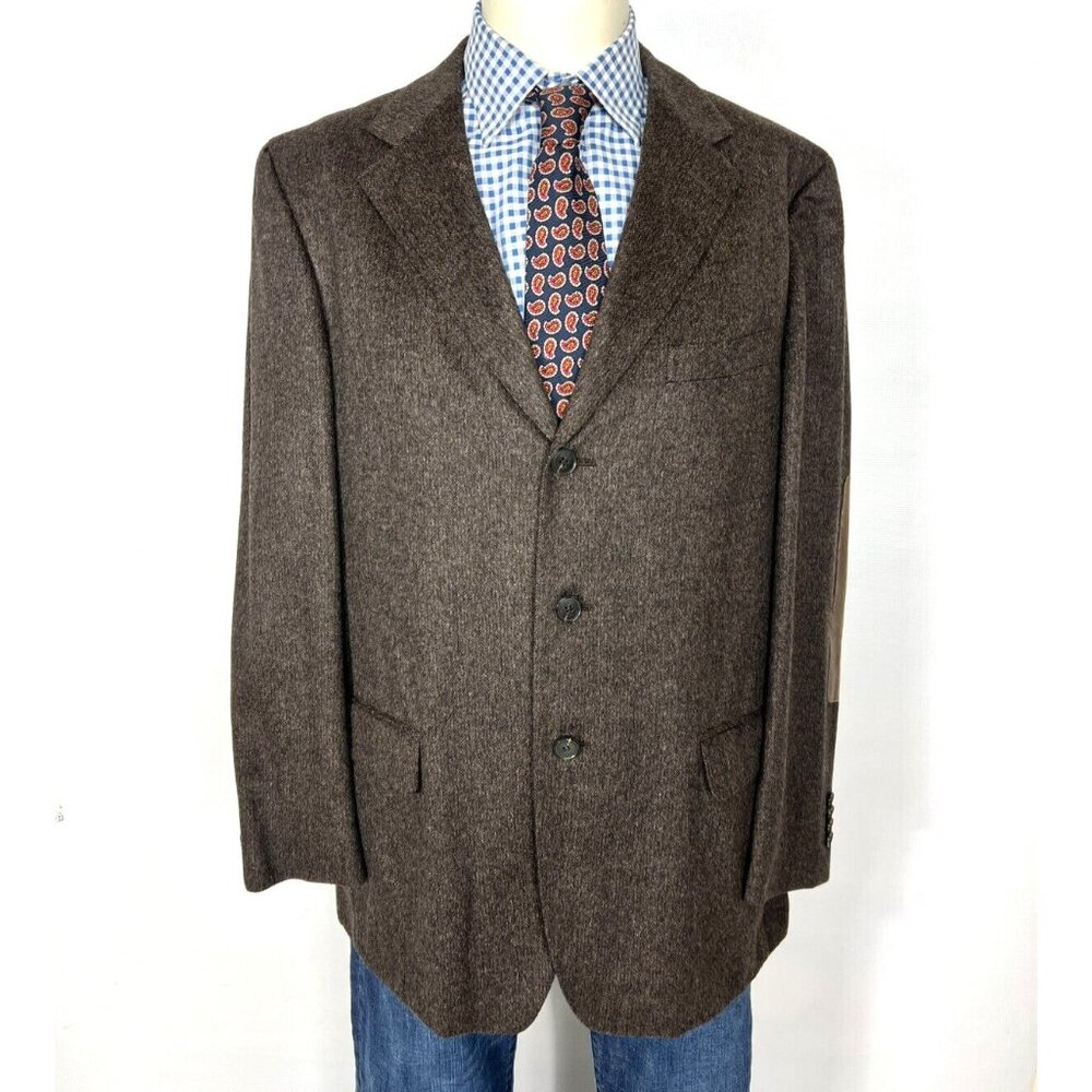 Ermenegildo Zegna Sport Coat Jacket Wool Angora Leather Patch Hunting 40R  Nice
